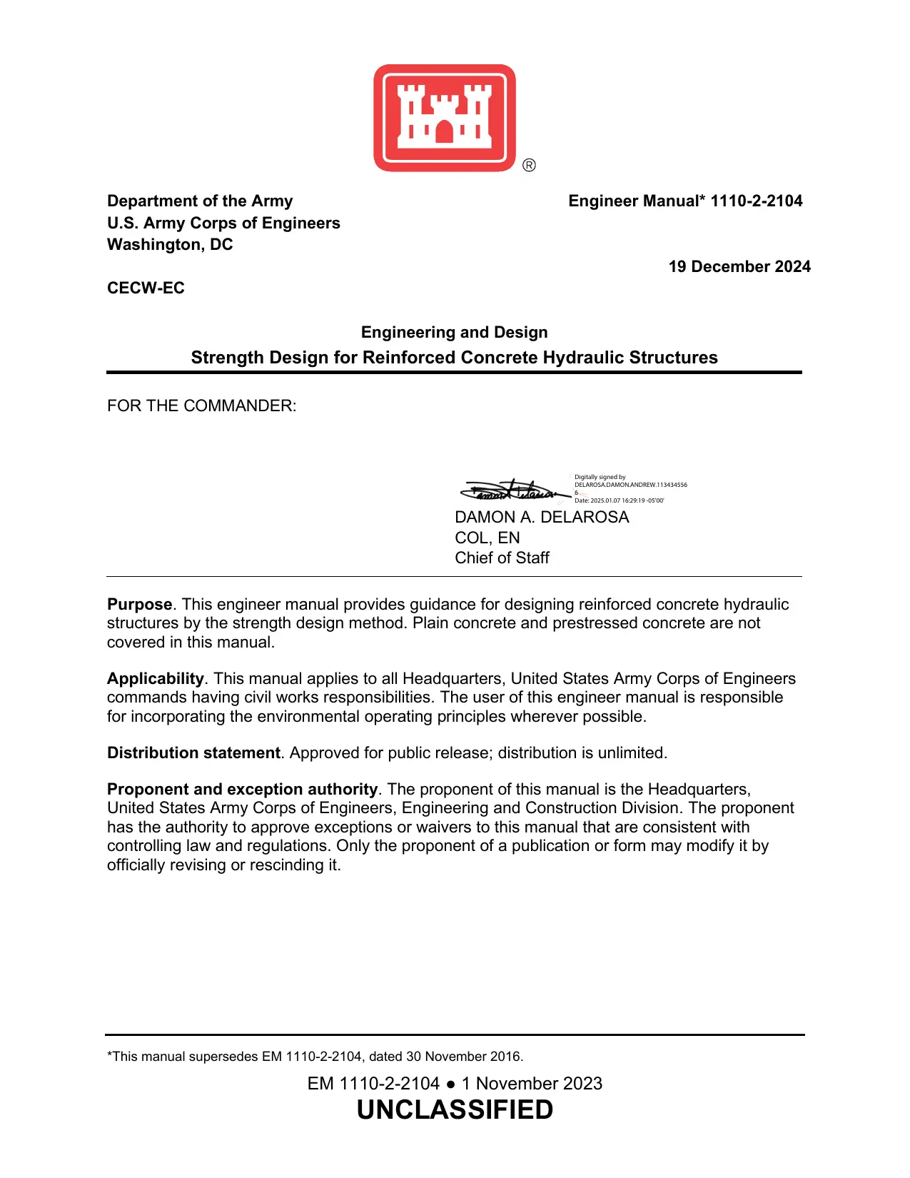 EM 1110-2-2104: Strength Design for Reinforced Concrete Hydraulic Structures