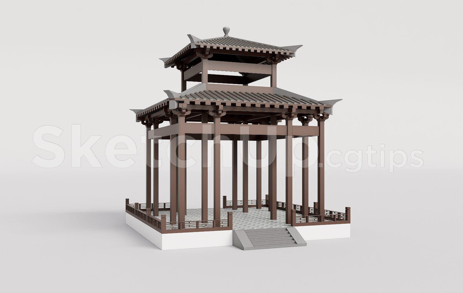 Traditional Wooden Pavilion with Tiled Roof