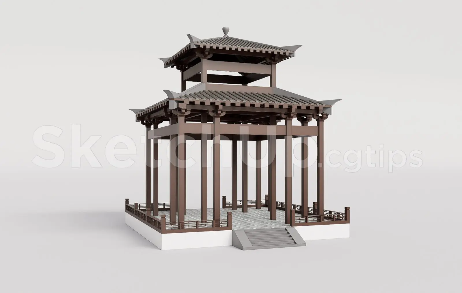 Traditional Wooden Pavilion with Tiled Roof