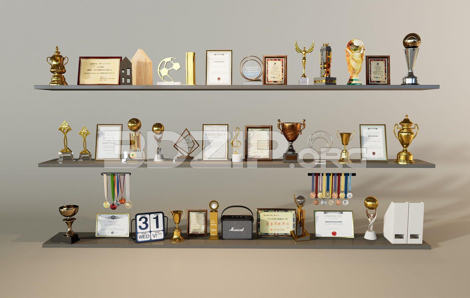 Various Types Of Trophies And Cups