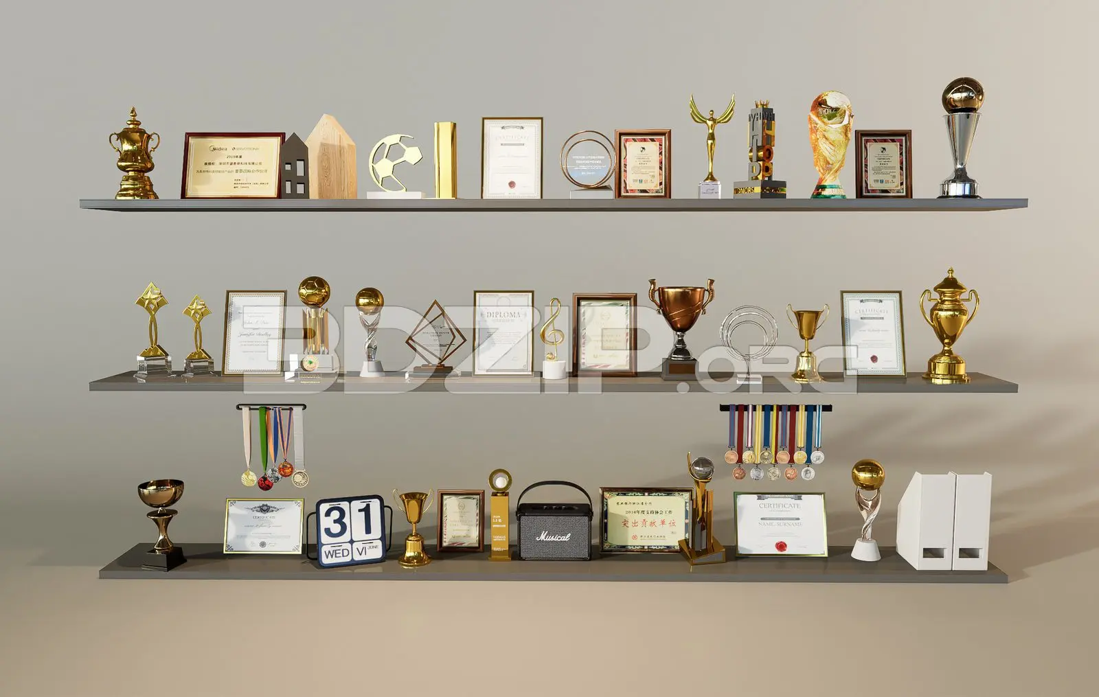 Various Types Of Trophies And Cups