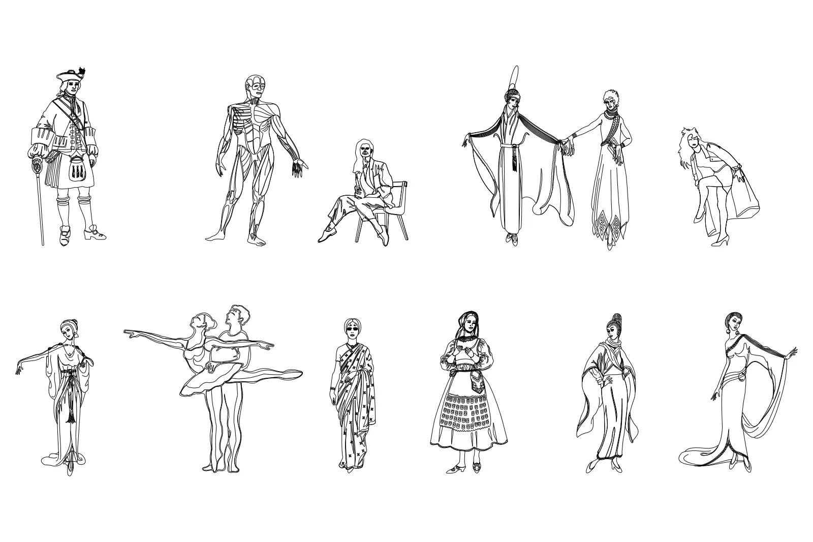 People in national dress — CAD drawing preview