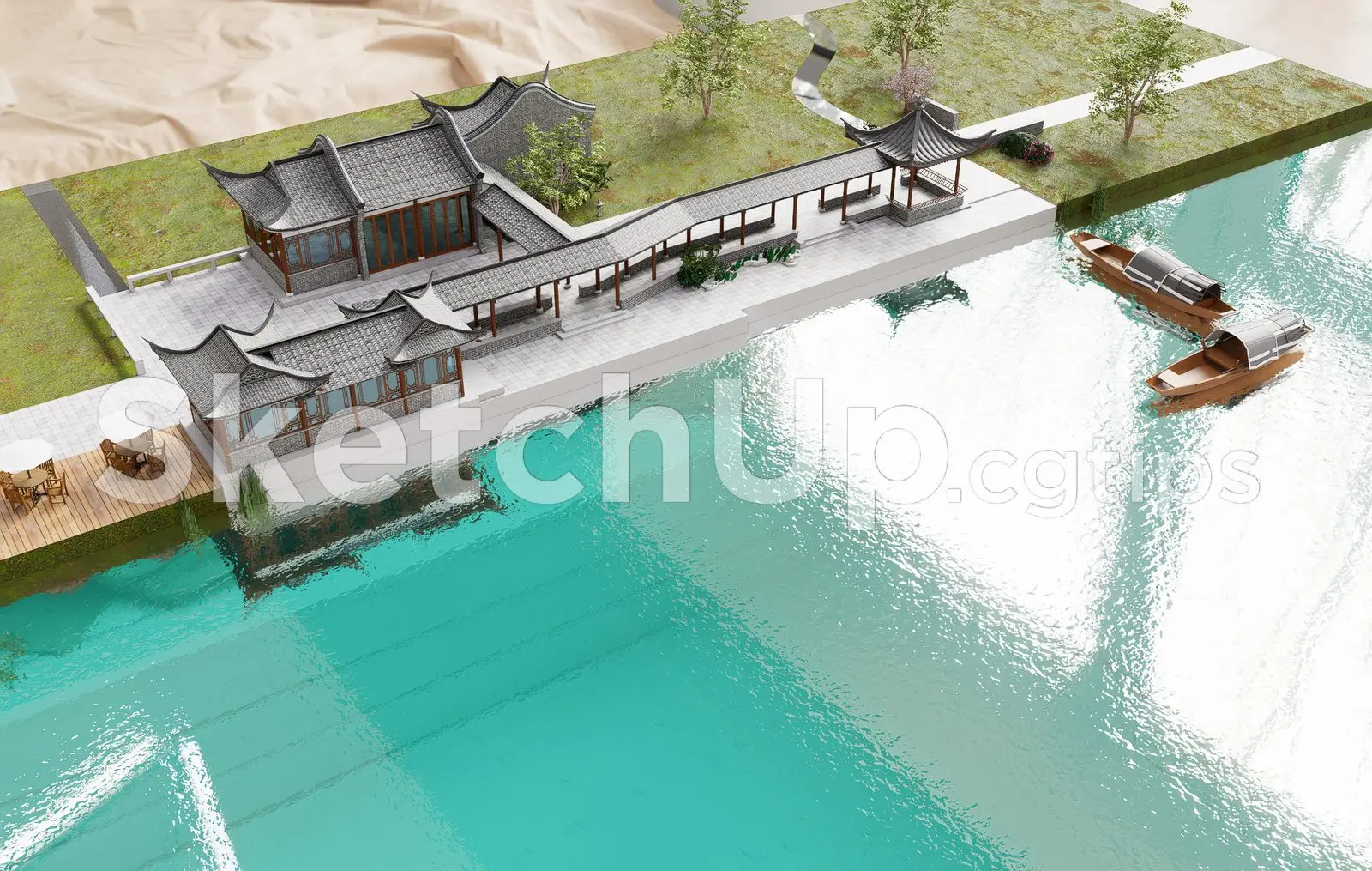 Traditional Wooden Pavilion with Tiled Roof — preview 1 (cgtips)