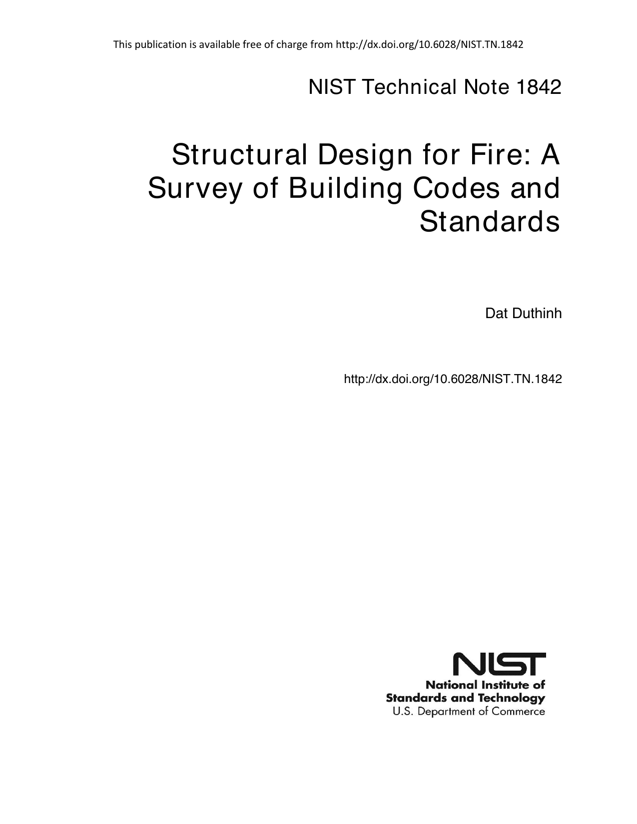 NIST TN 1842: Structural Design for Fire — A Survey of Building Codes and Standards