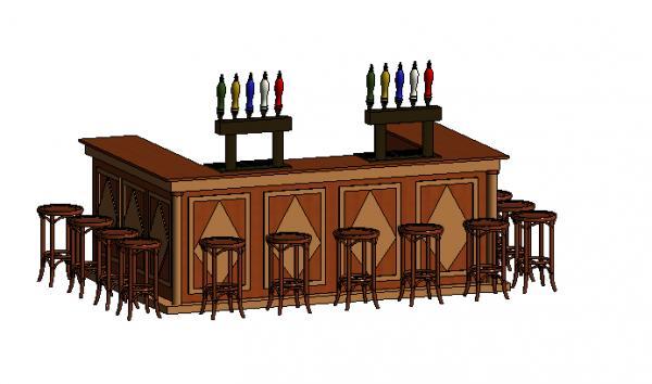 Wooden Bar With Stools