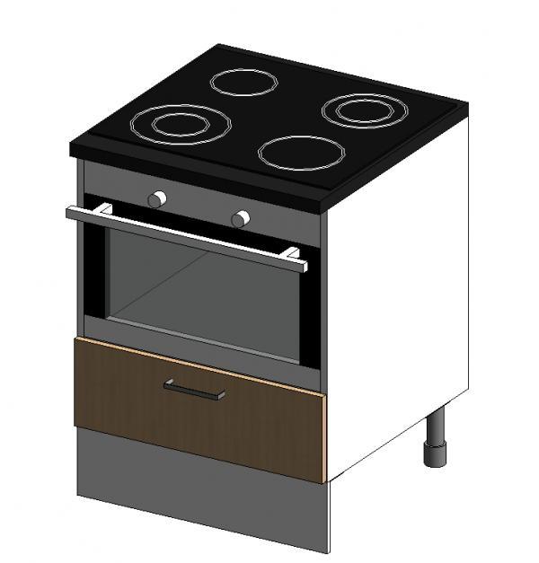 Kitchen cabinet with oven and induction plate