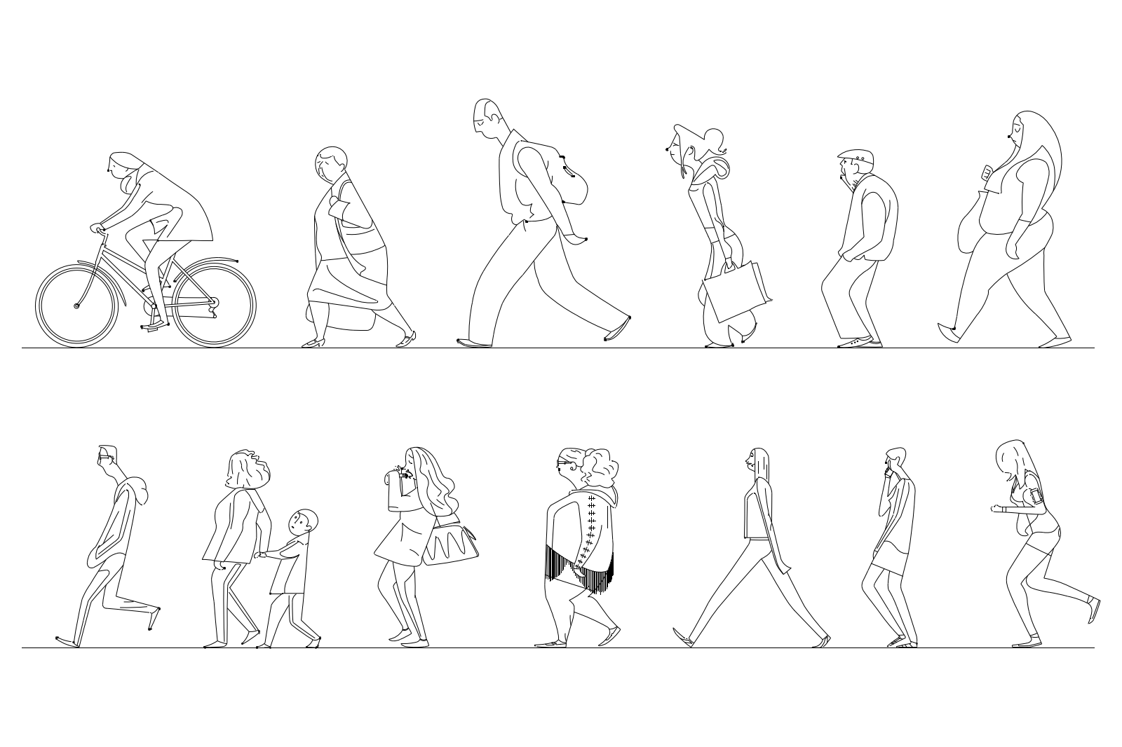 People stylized in elevation drawings