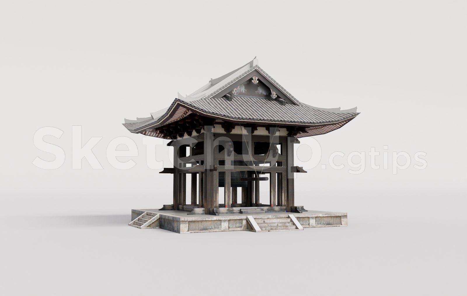 Traditional Wooden Pavilion with Tiled Roof — preview 1 (cgtips)