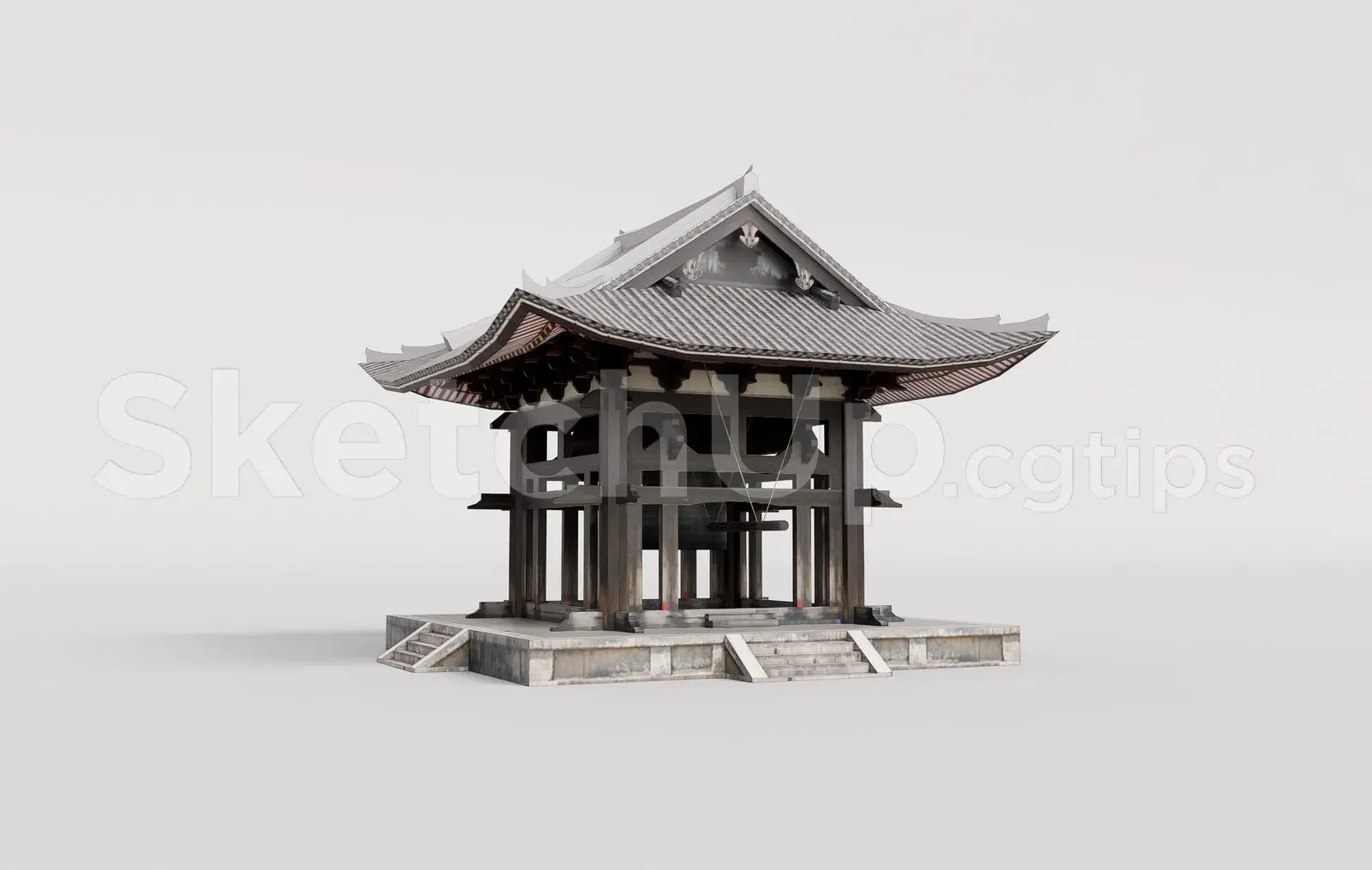 Traditional Wooden Pavilion with Tiled Roof