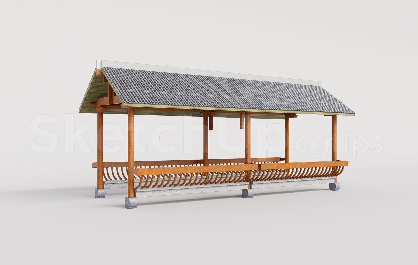 Traditional Wooden Pavilion with Tiled Roof