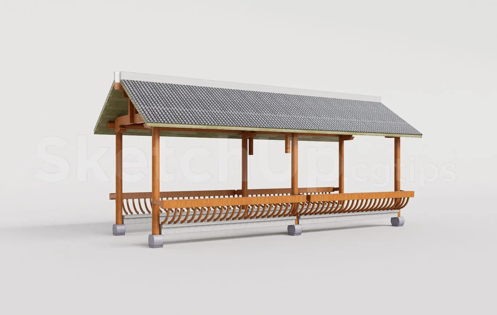Traditional Wooden Pavilion with Tiled Roof