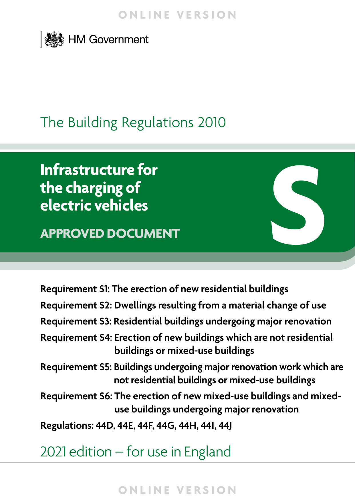 Approved Document S: Infrastructure for charging electric vehicles