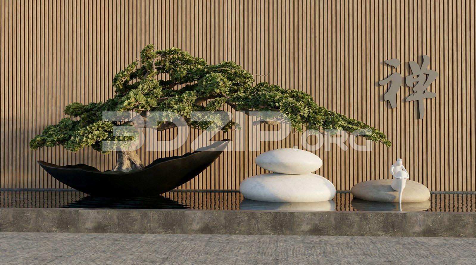 Zen Garden Bonsai Composition – Architectural Visualization