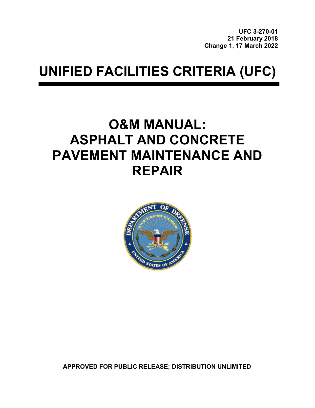 UFC 3-270-01: O&M Manual — Asphalt and Concrete Pavement Maintenance and Repair