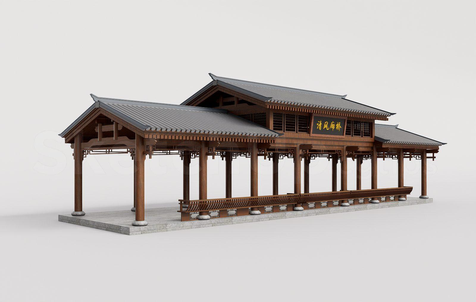 Traditional Wooden Pavilion with Tiled Roof