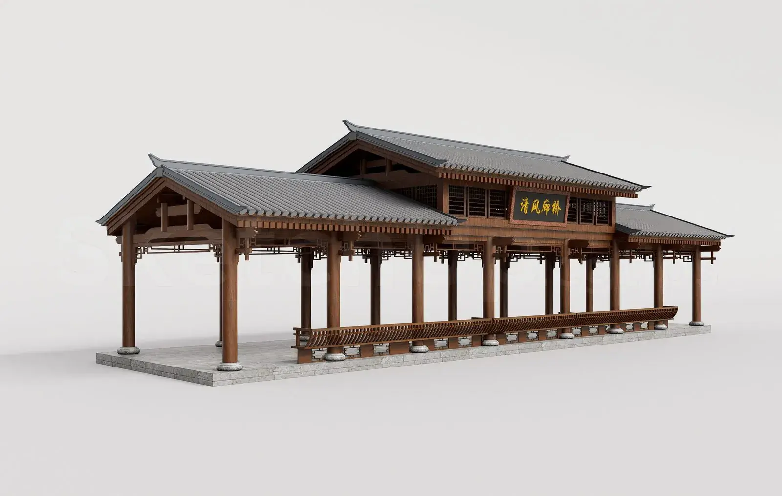 Traditional Wooden Pavilion with Tiled Roof