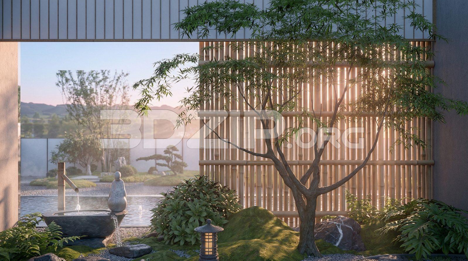 Garden Visualization Realistic Japanese Zen Landscape with Natural Light
