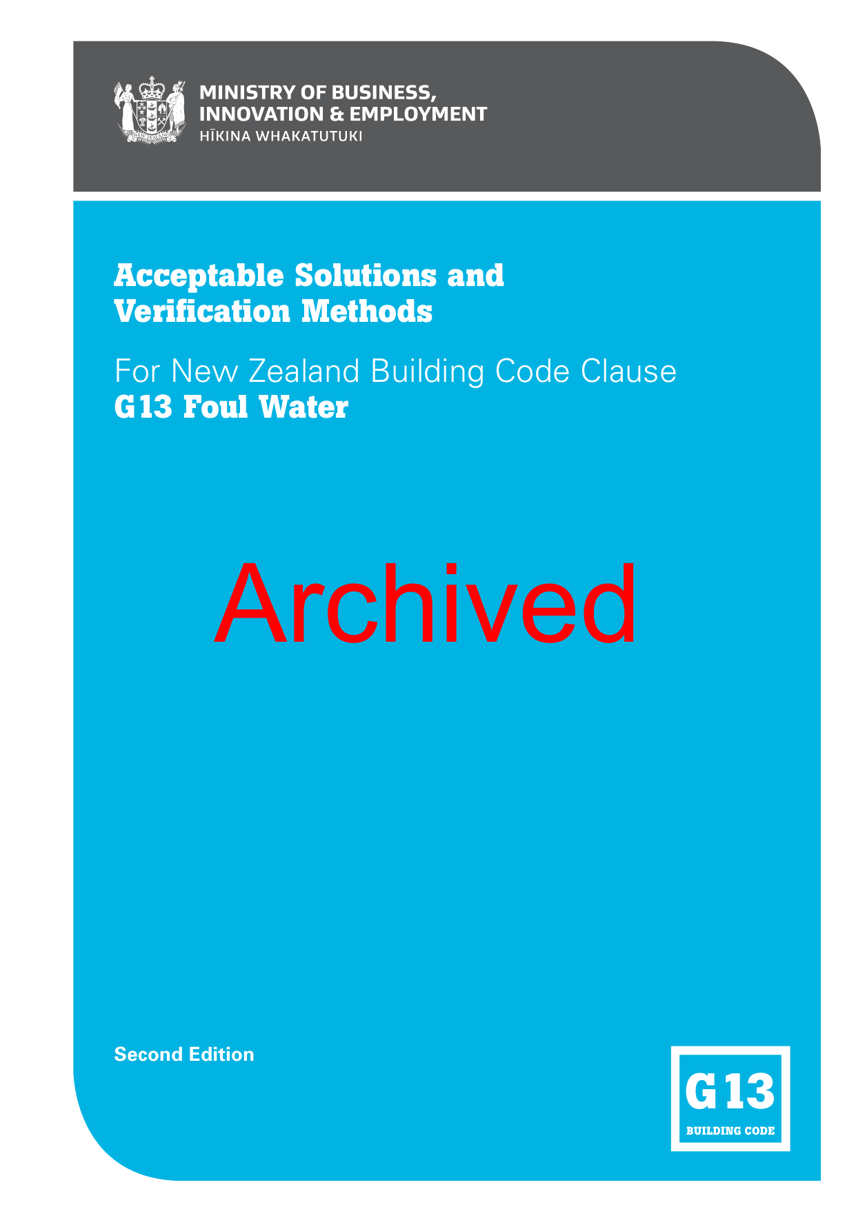 New Zealand Building Code G13 — Foul Water (Acceptable Solution)