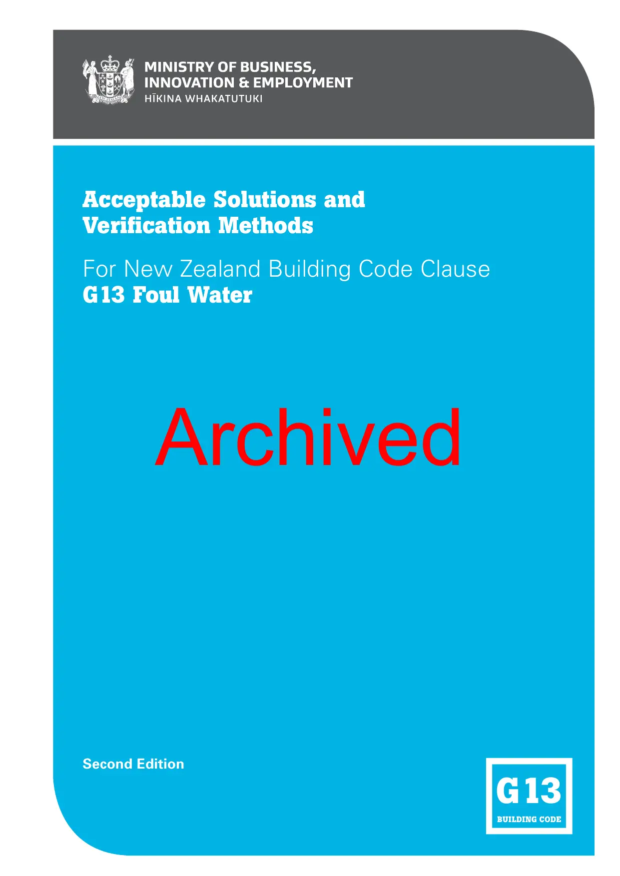 New Zealand Building Code G13 — Foul Water (Acceptable Solution)
