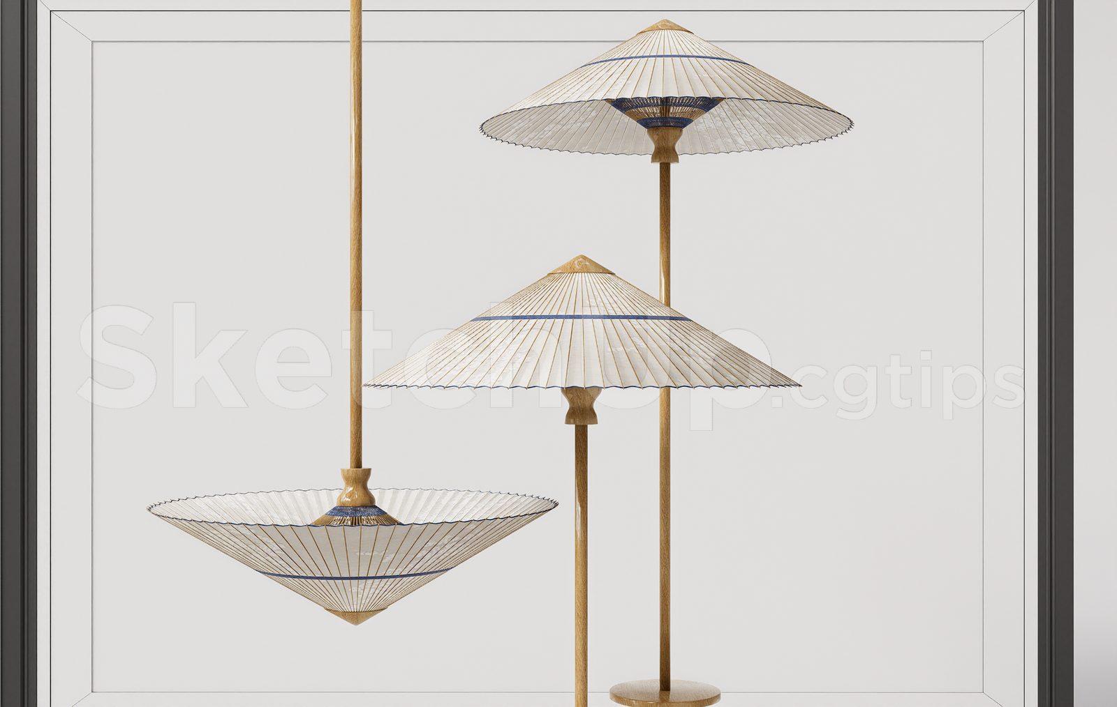 Conical Hat Shape Floor Lamp and Hanging Light