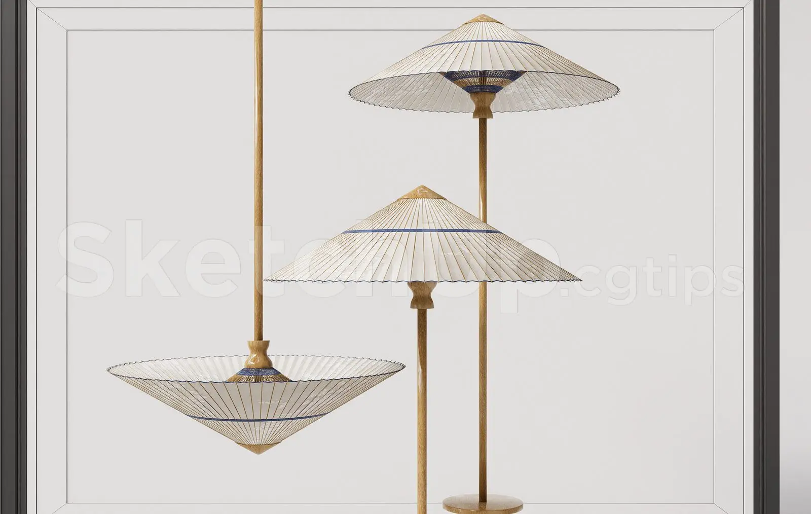 Conical Hat Shape Floor Lamp and Hanging Light