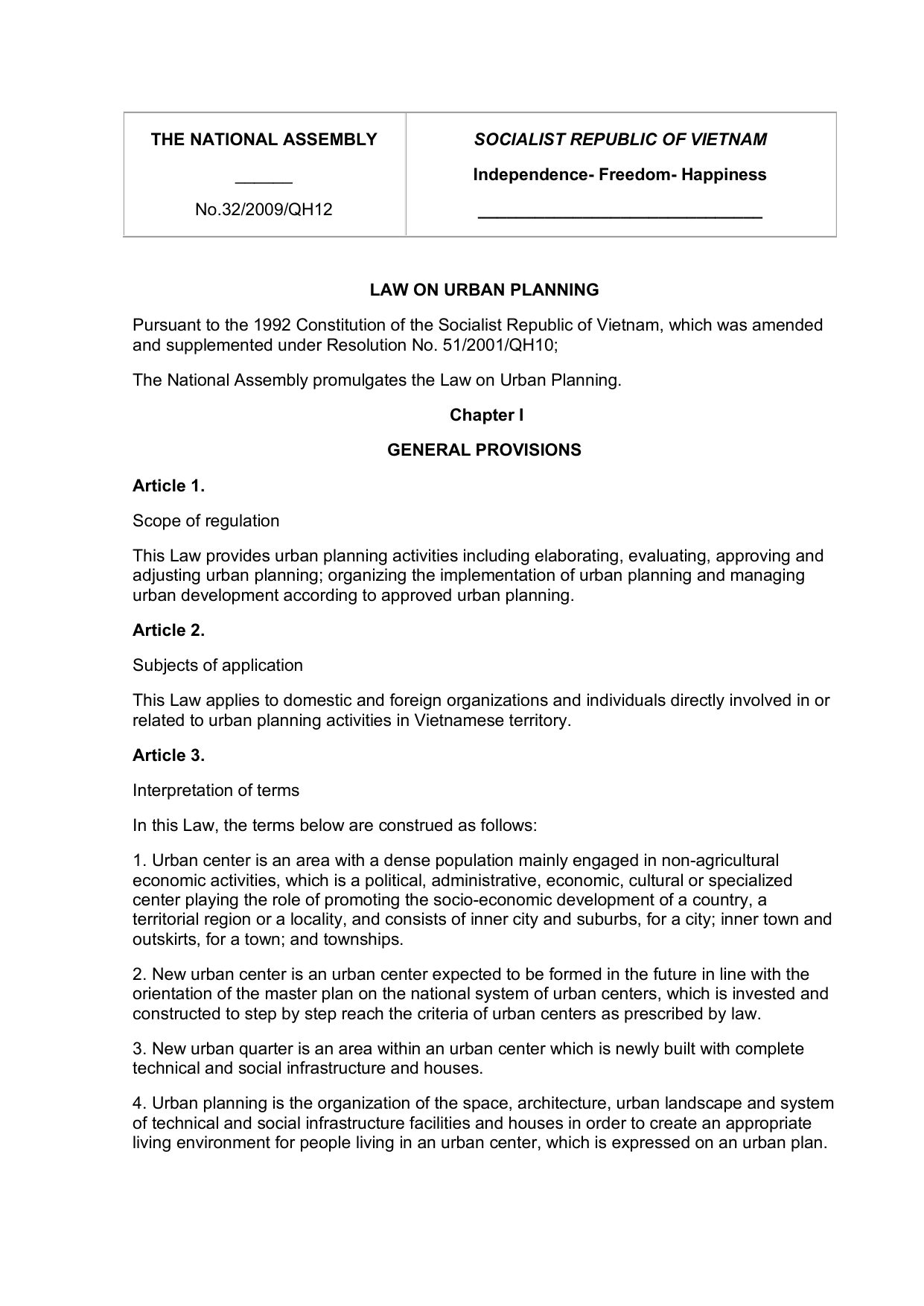 Law on Urban Planning (2009)