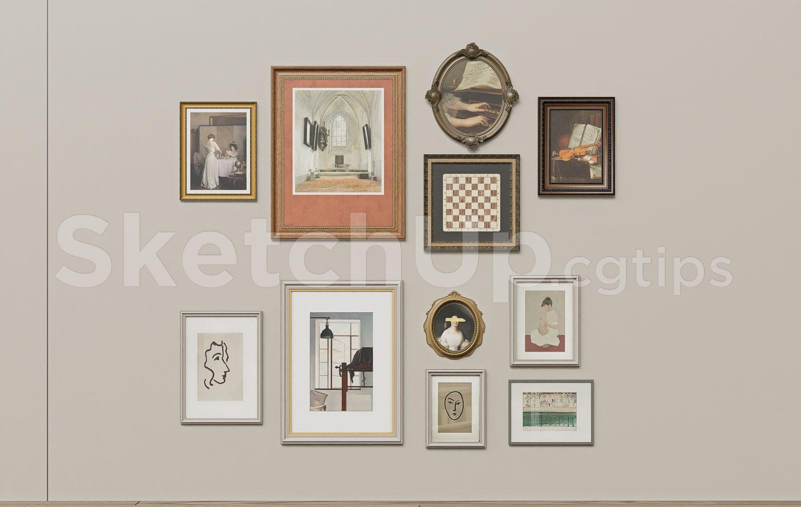 Decorative Vintage Picture Frames SketchUp Model – Elegant Wall Art Display