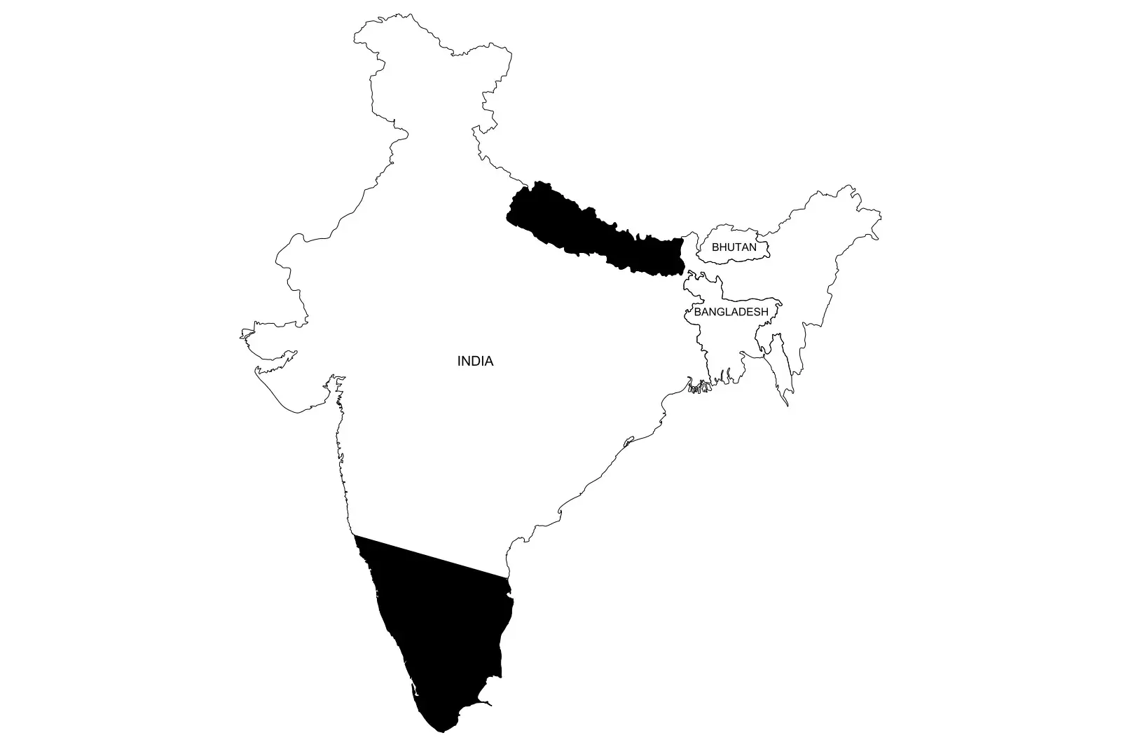 Maps of India, Nepal, Bangladesh, Bhutan