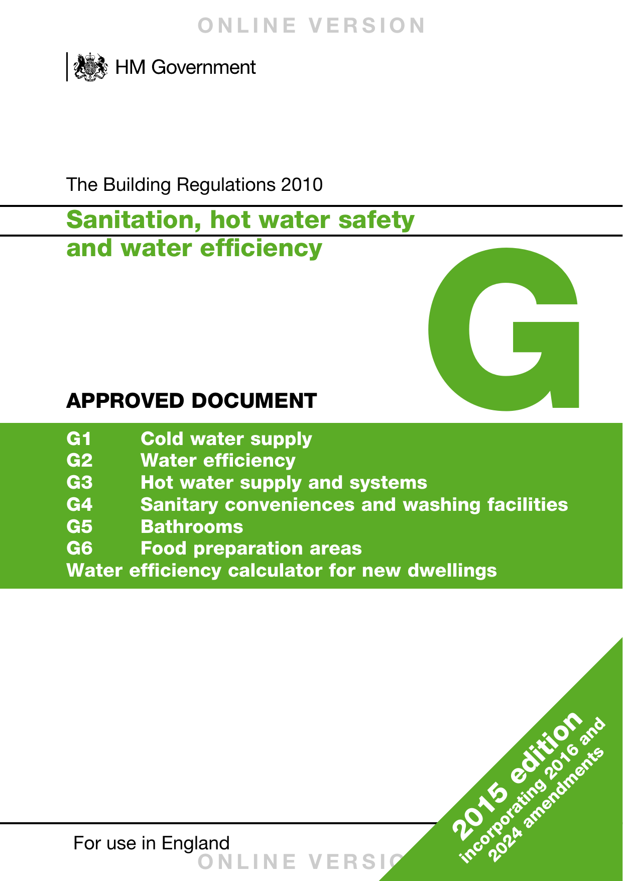 Approved Document G: Sanitation, hot water safety and water efficiency