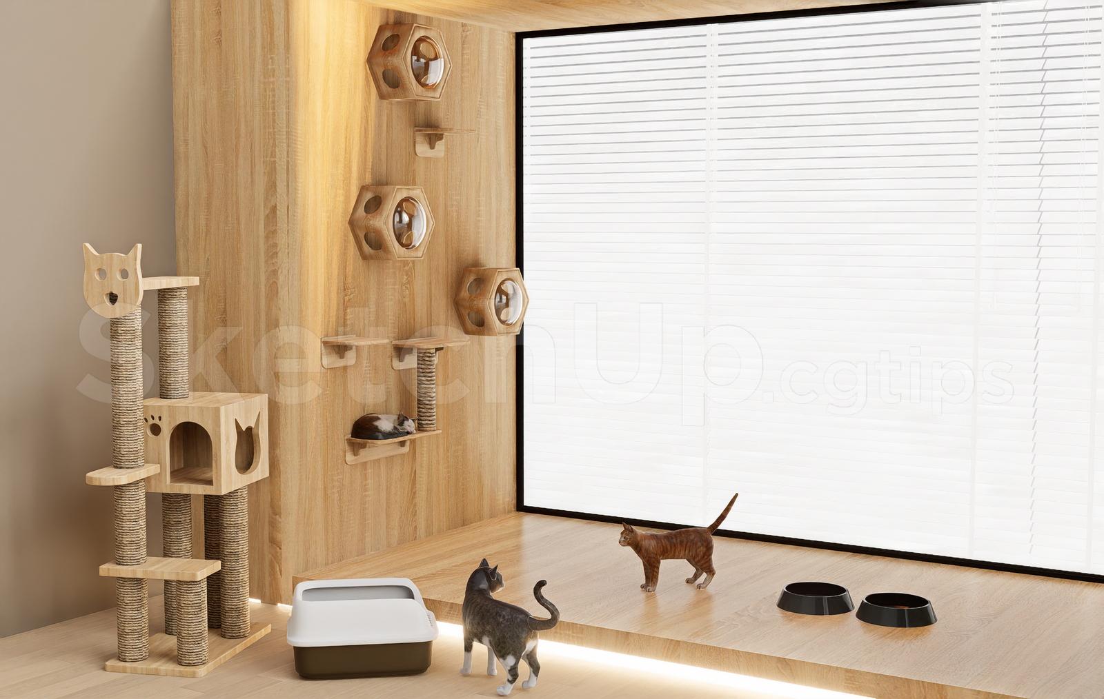 Wooden Cat Wall Furniture Set
