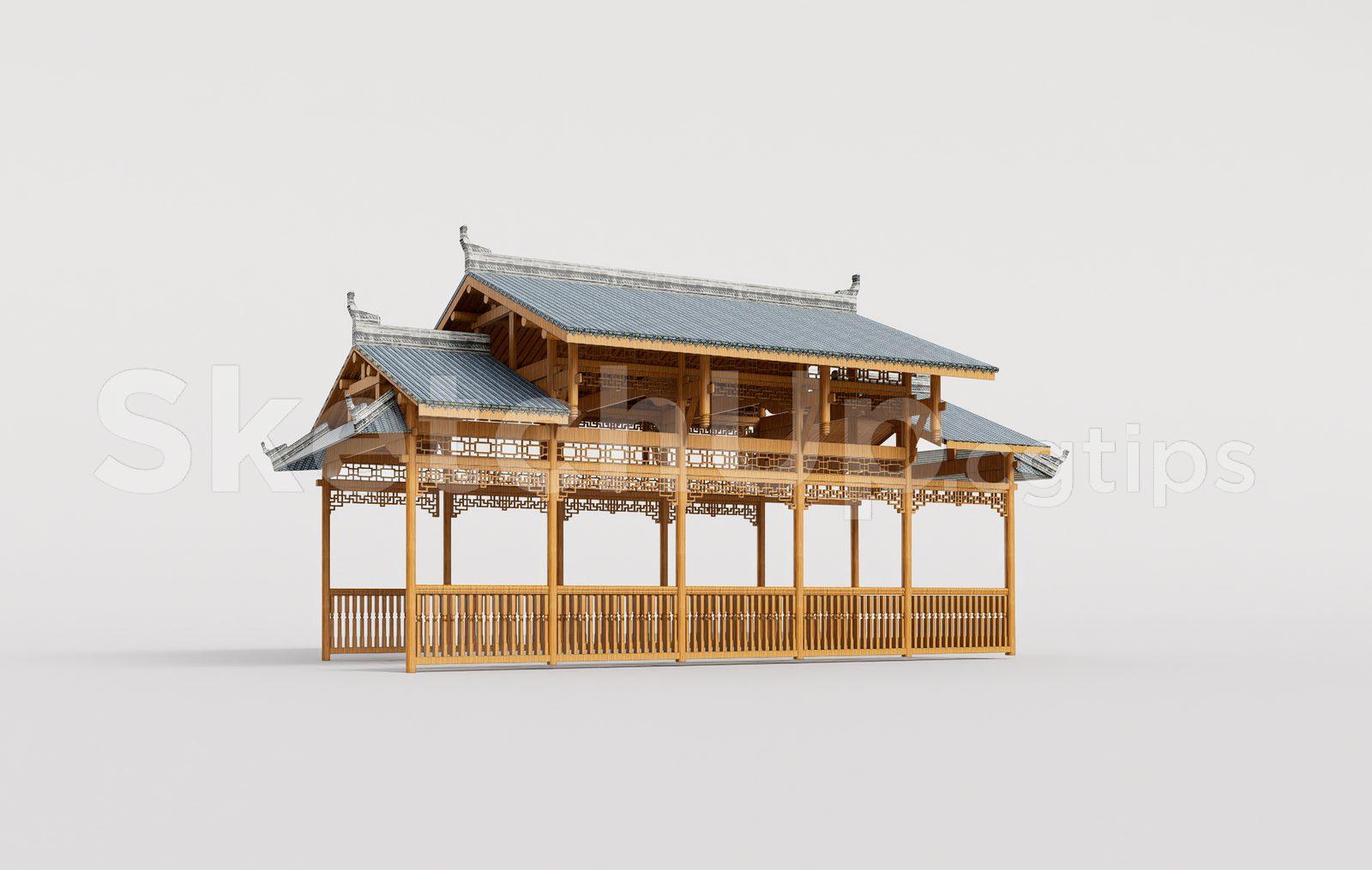 Traditional Wooden Pavilion 3D Model Free Download