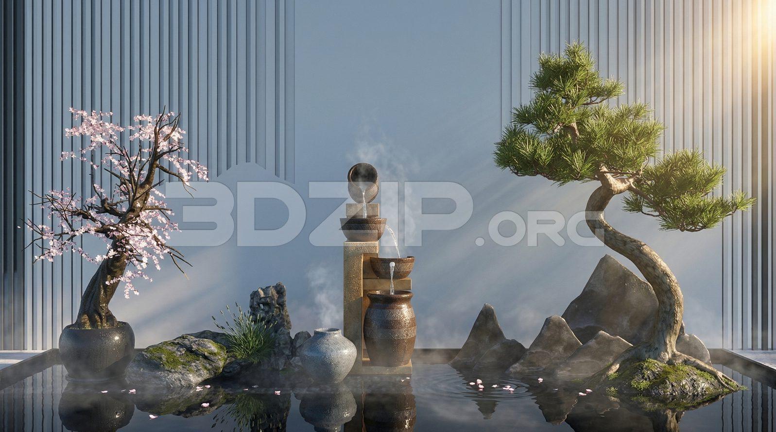 Zen Bonsai Garden Waterfall Design – Free Landscape