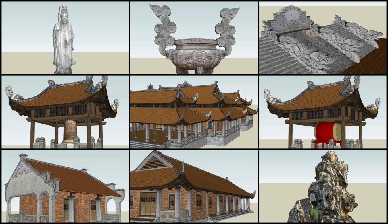 Thư viện sketchup công trình đình chùa, kiến trúc cổ Việt Nam (P4)
