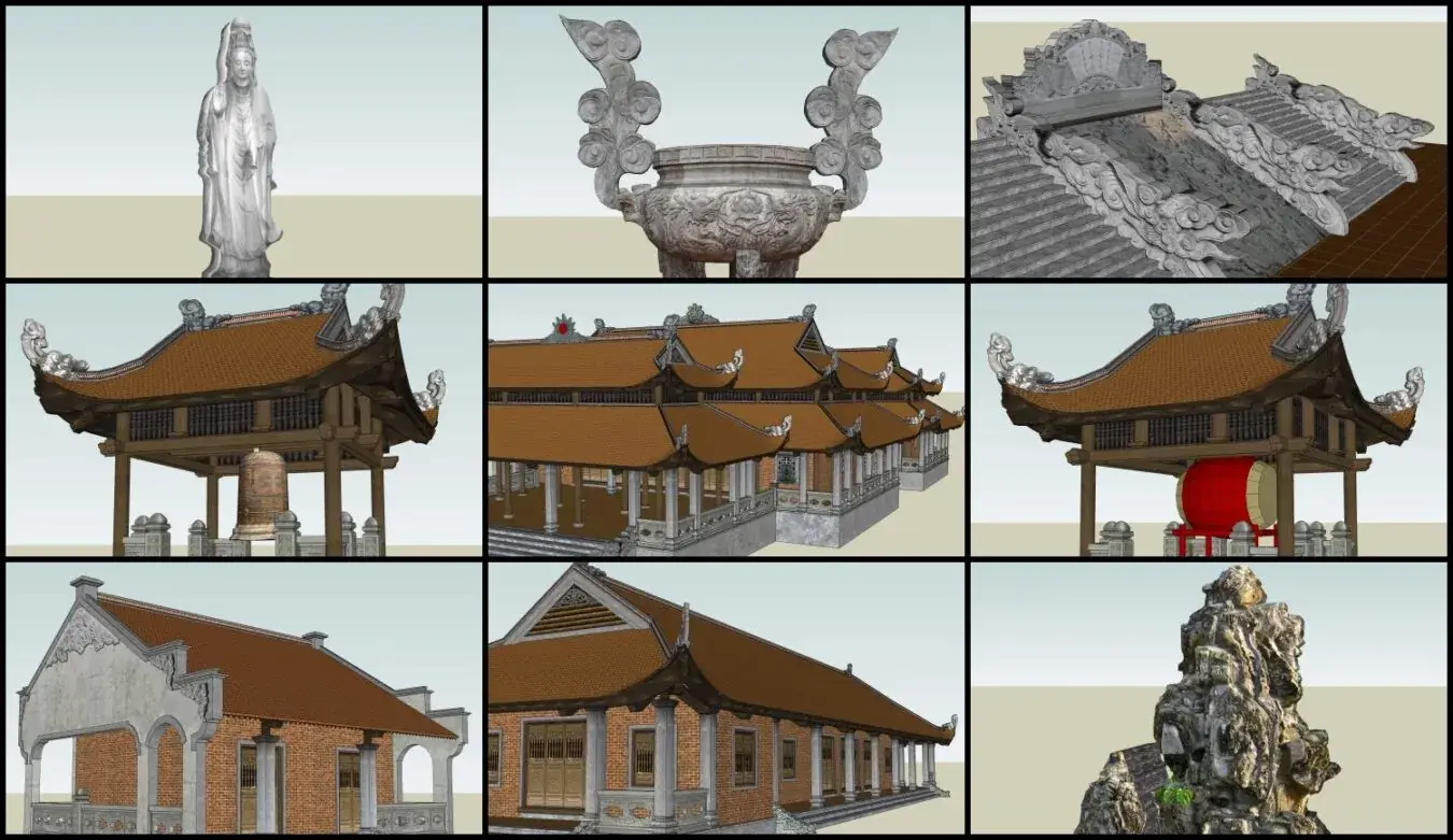 Thư viện sketchup công trình đình chùa, kiến trúc cổ Việt Nam (P4)