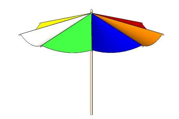 Multicolour Fabric Parasol Umbrella — multicolour fabric parasol with a central timber pole seen from the front