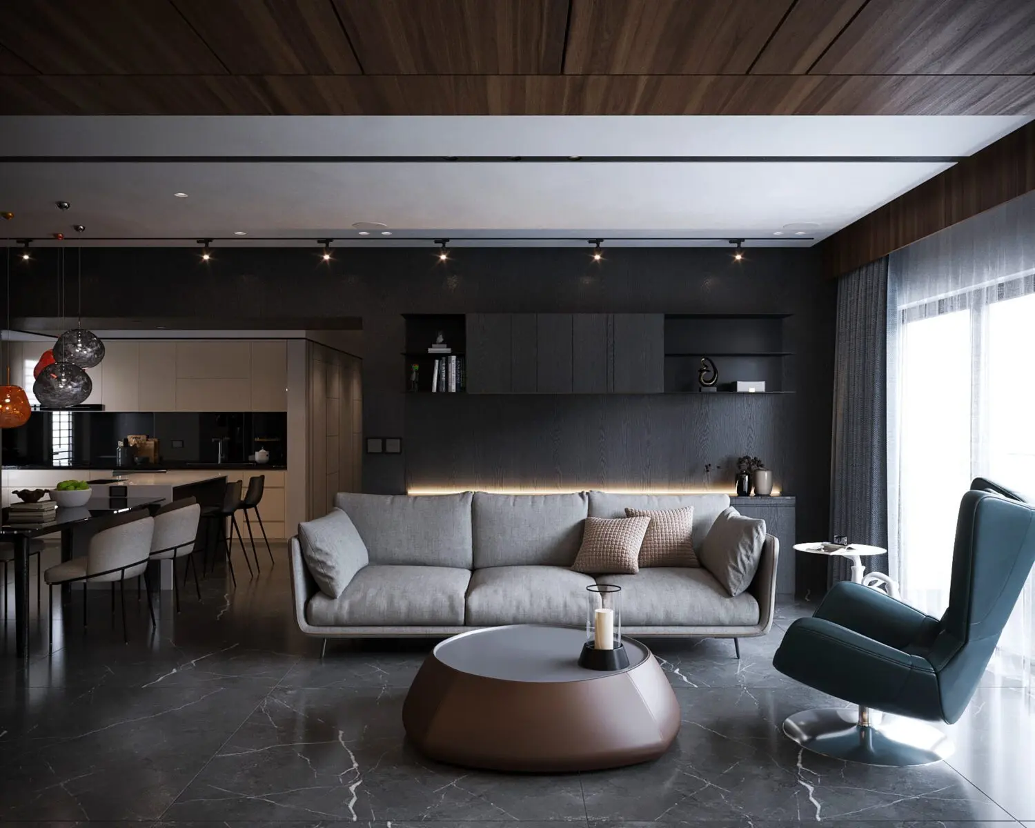 Living Room- Kitchen Interior Scene
