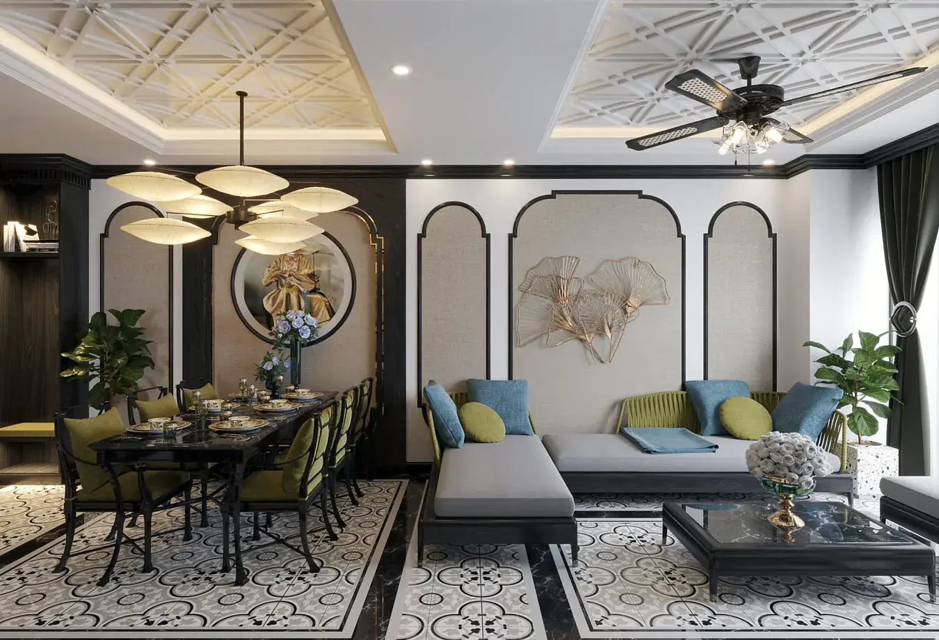 Interior Living-Kitchenroom Indochine Scene