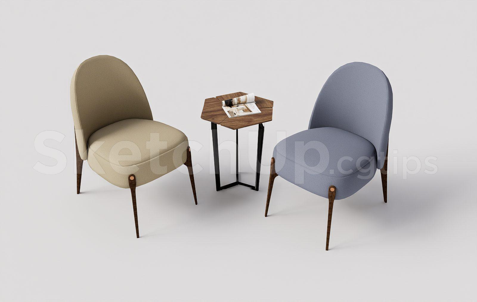 Modern Lounge Chairs and Hexagonal Coffee Table Set