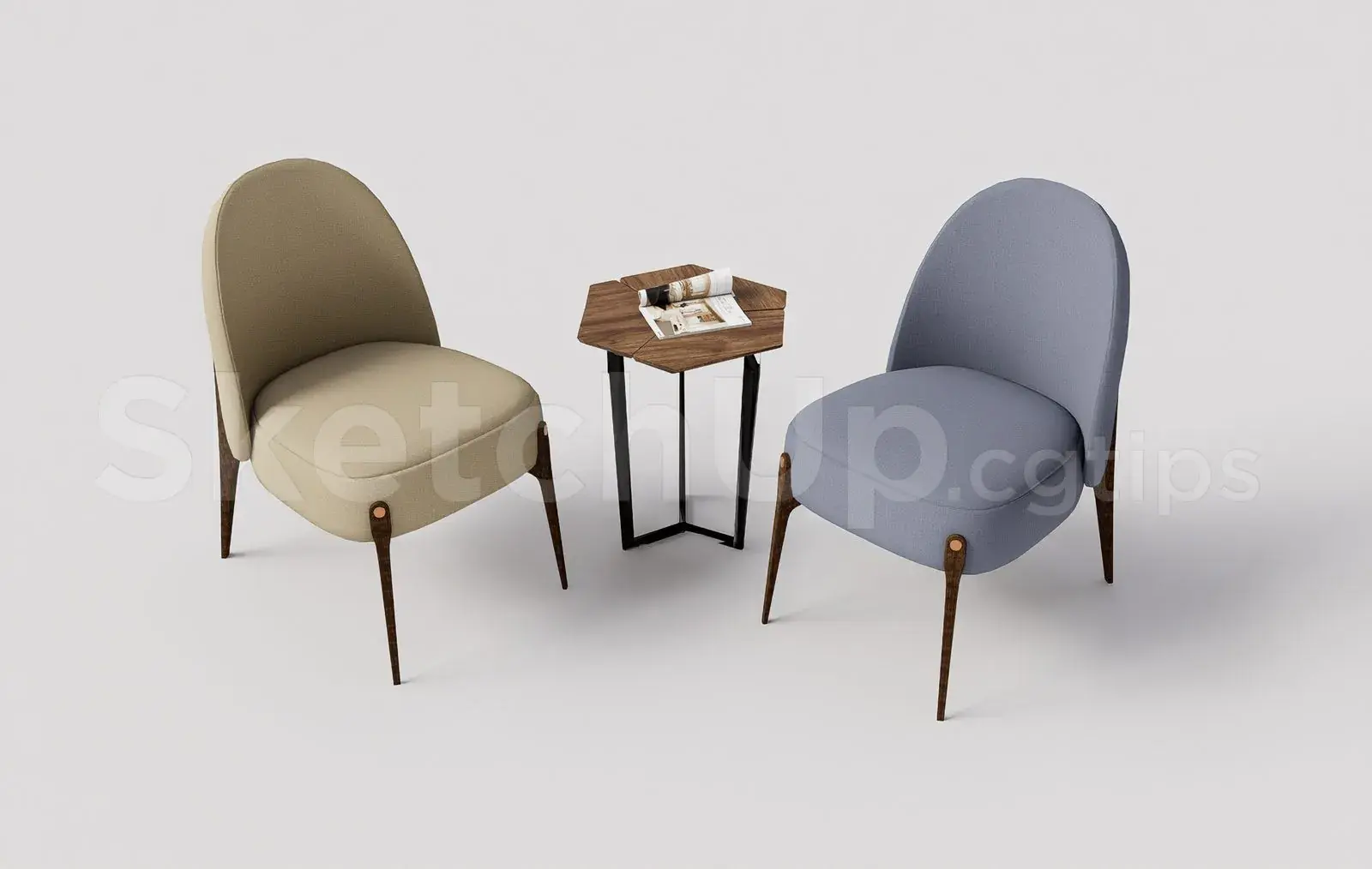 Modern Lounge Chairs and Hexagonal Coffee Table Set