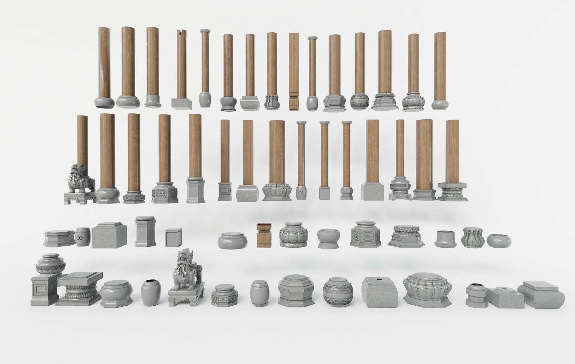 Traditional Wooden Pillar and Stone Pedestal