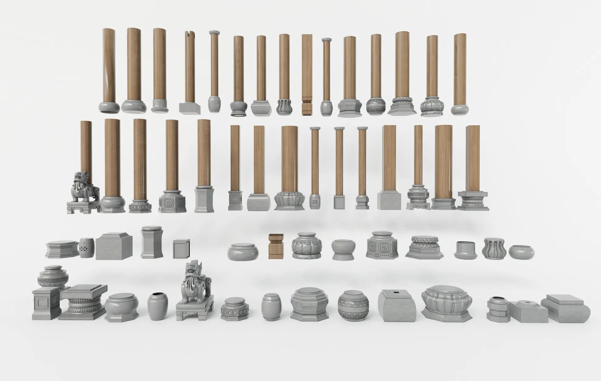 Traditional Wooden Pillar and Stone Pedestal