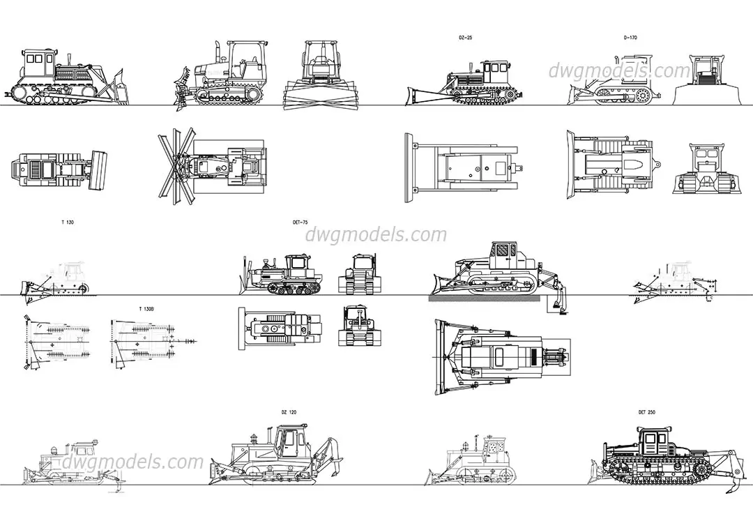 Russian Crawler tractors and Bulldozers — preview 1 (dwgmodels.com, CC0)
