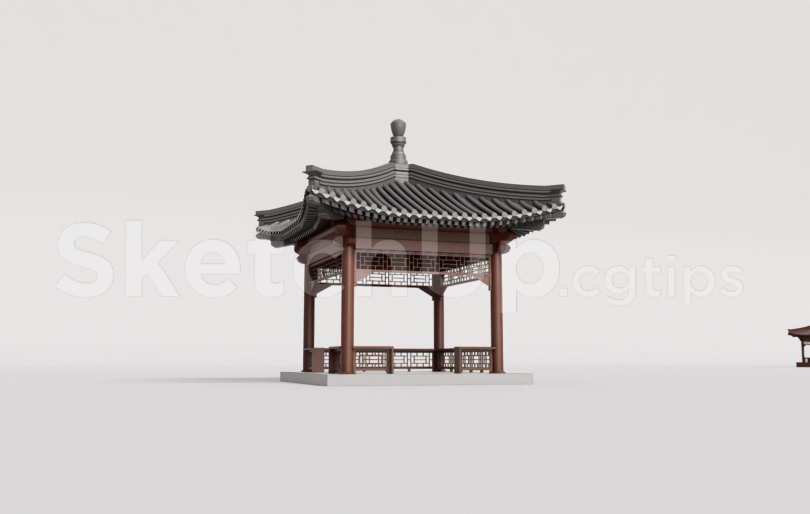 Traditional Wooden Pavilion with Tiled Roof