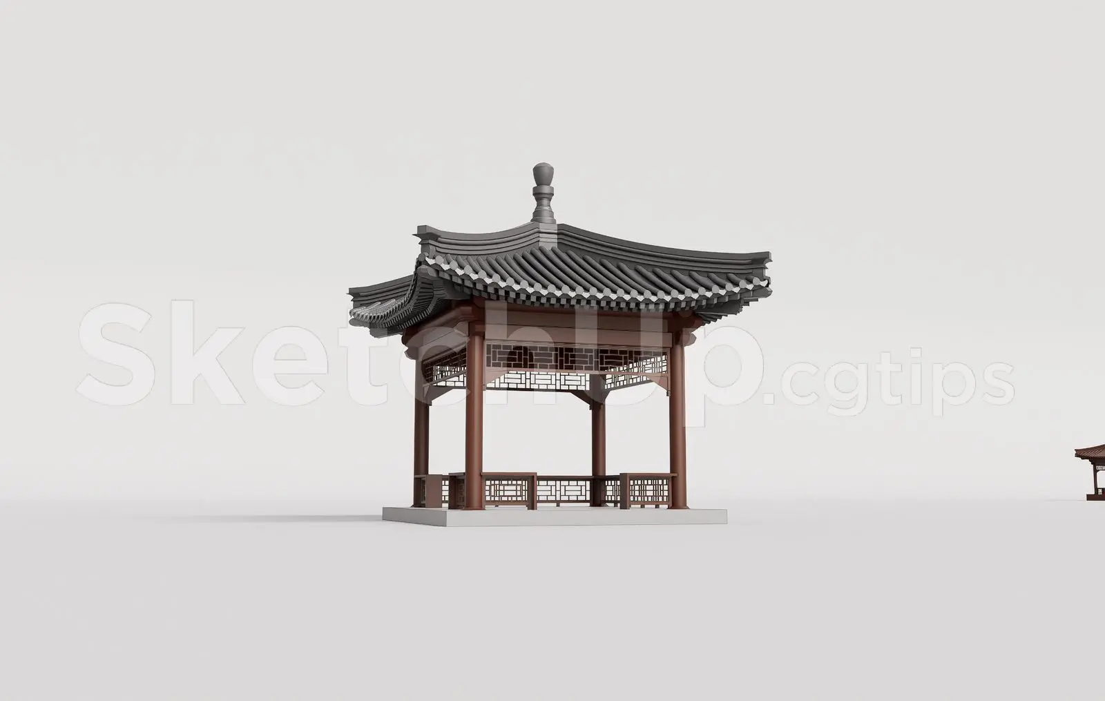 Traditional Wooden Pavilion with Tiled Roof