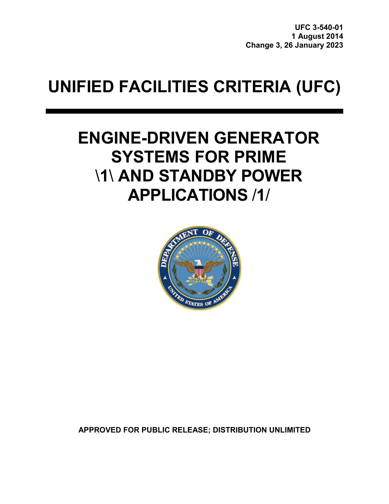UFC 3-540-01: Engine-Driven Generator Systems for Prime and Standby Power Applications