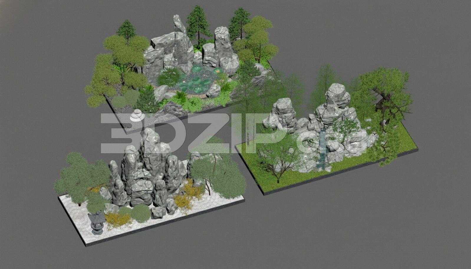Landscape Design – Zen Garden with Rocks, Water & Trees