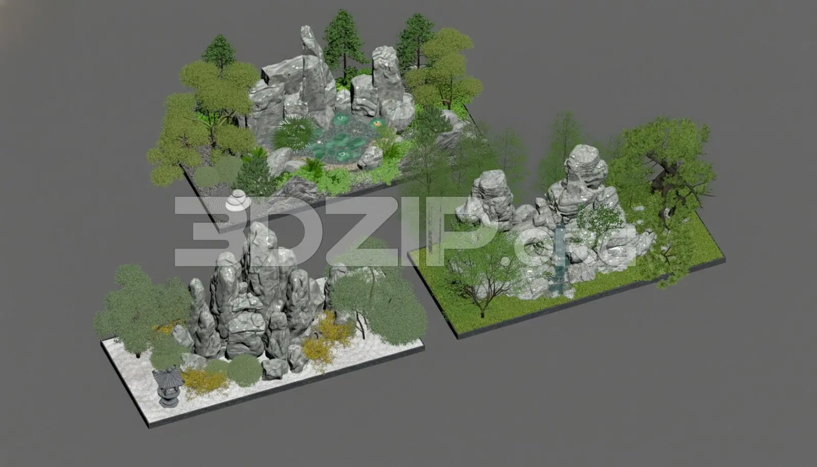 Landscape Design – Zen Garden with Rocks, Water & Trees