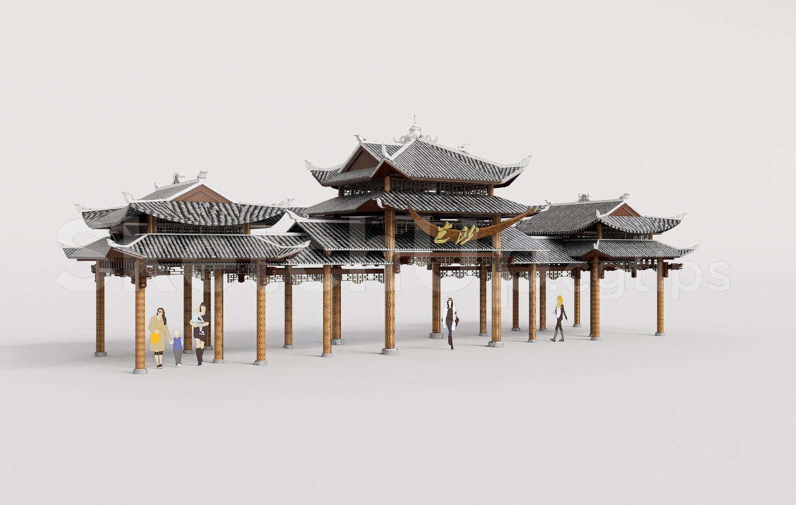 Traditional Wooden Pavilion with Tiled Roof