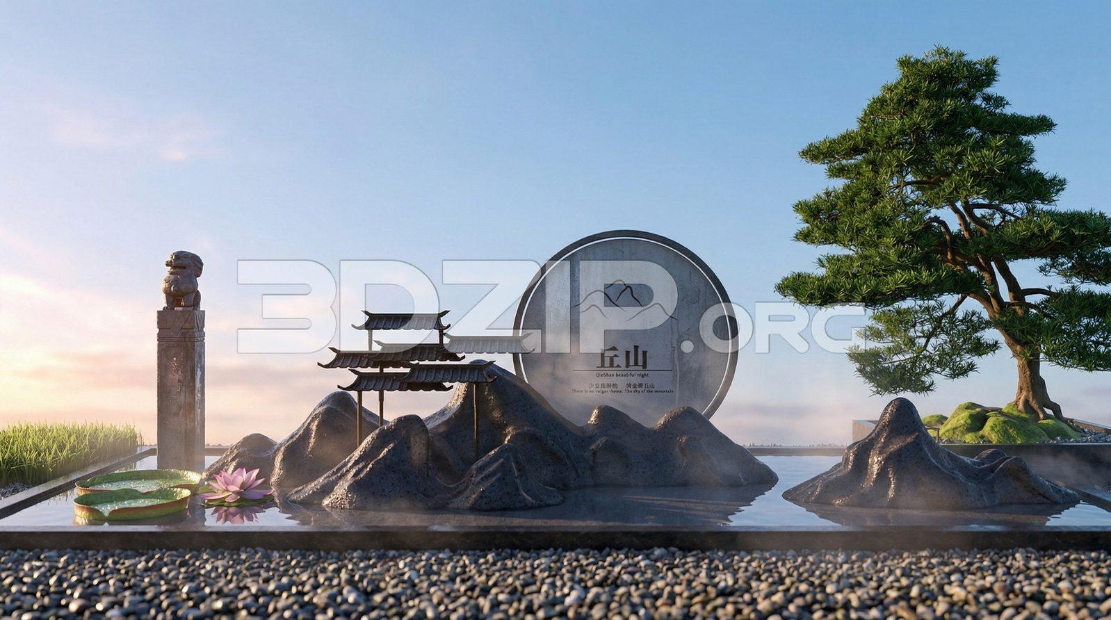 Professional Render Japanese-Style Miniature Rock Garden