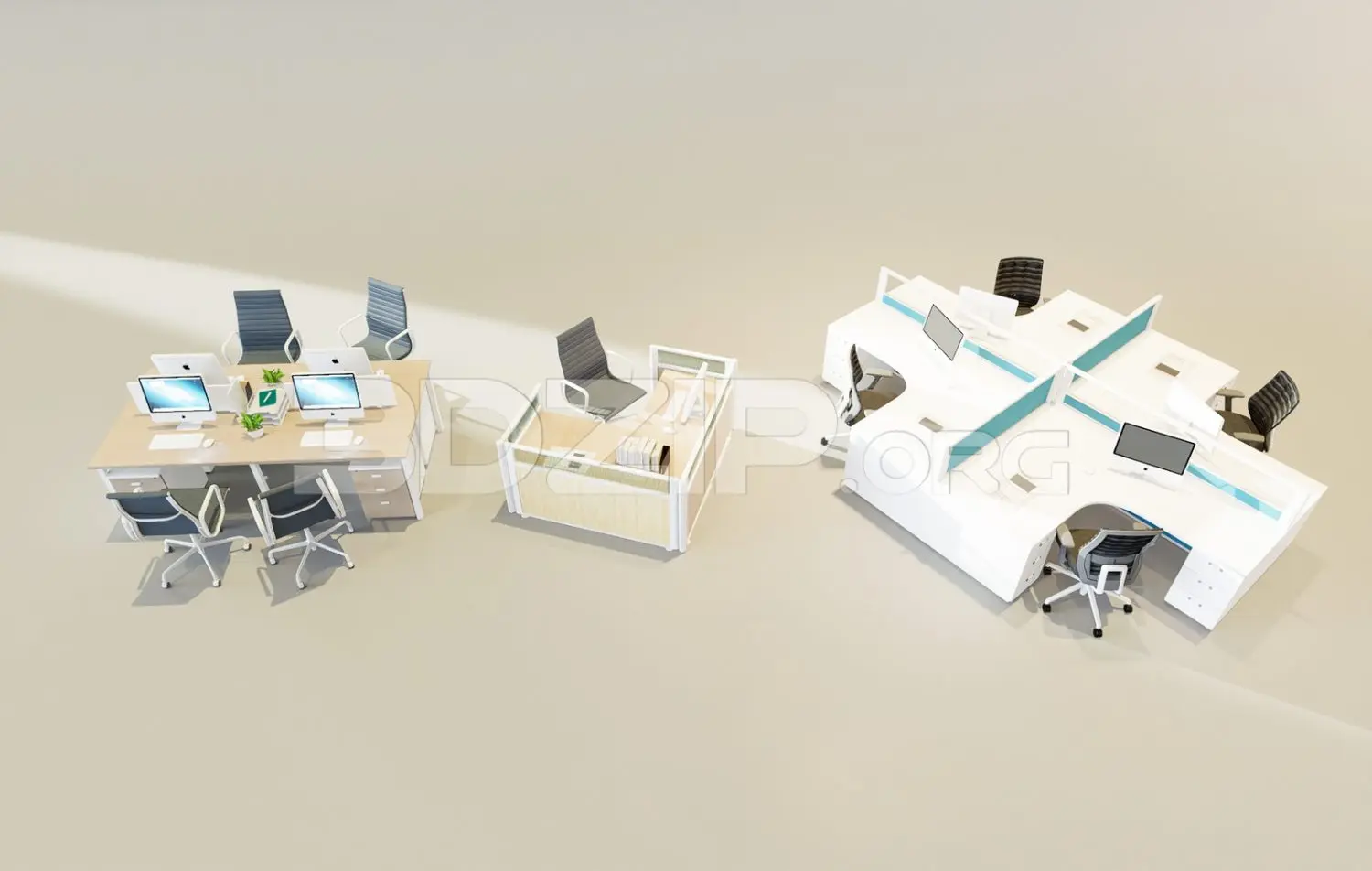 Office work desk and chairs